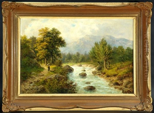 Bauer Am Wildbach Im Gebirge Oil Painting by Julius Karl Rose