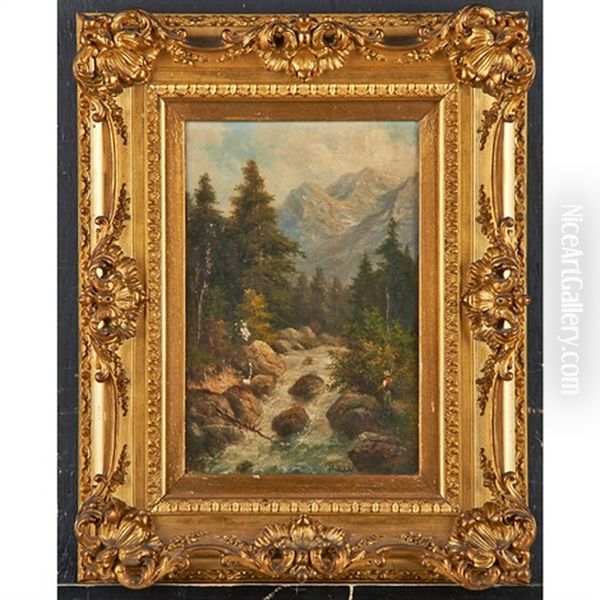 Landscape Paintings Figures (pair) Oil Painting by Julius Karl Rose