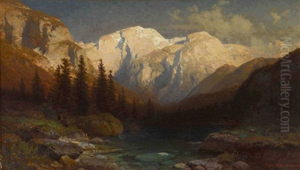 Hintersee Mit Hohem Goll Oil Painting by Julius Karl Rose