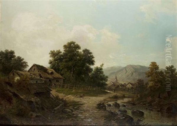 Vor Dem Alpendorf Oil Painting by Julius Karl Rose