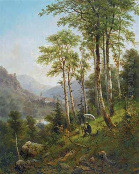 Der Maler In Landschaft - Blick Auf Georgenberg Unter-innthal Oil Painting by Julius Karl Rose