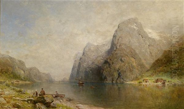 Fjordlandschaft Oil Painting by Julius Karl Rose