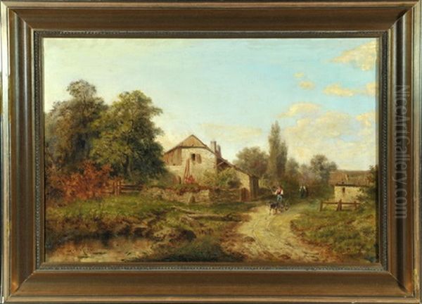 Bauer Mit Eselkarren Am Weg Vor Gehoft Oil Painting by Julius Karl Rose