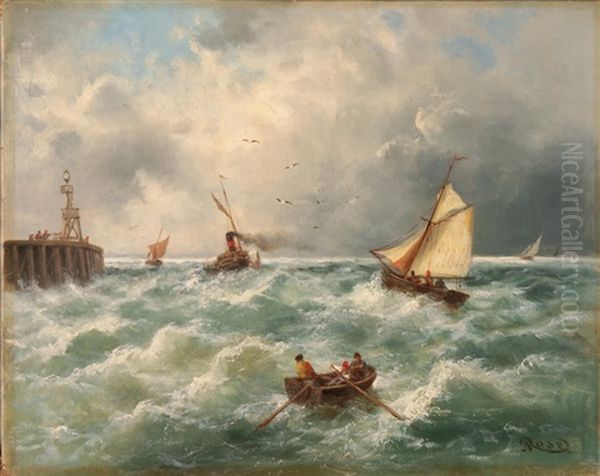 Fischerboote Auf Sturmischer See Oil Painting by Julius Karl Rose