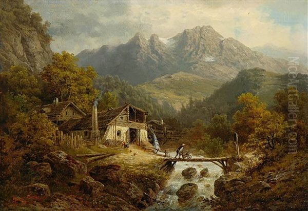 Die Hammerschmiede Bei Lermoos In Tirol Oil Painting by Julius Karl Rose