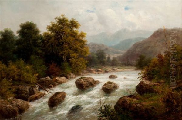 Alpine Landscape With River Oil Painting by Julius Karl Rose