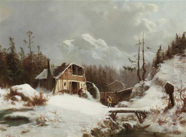 Winterlandschaft Mit Schmiede Oil Painting by Julius Karl Rose