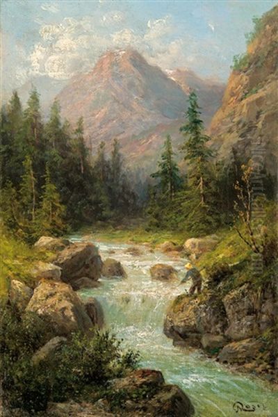 Nad Rwacym Potokiem Gorskim Oil Painting by Julius Karl Rose