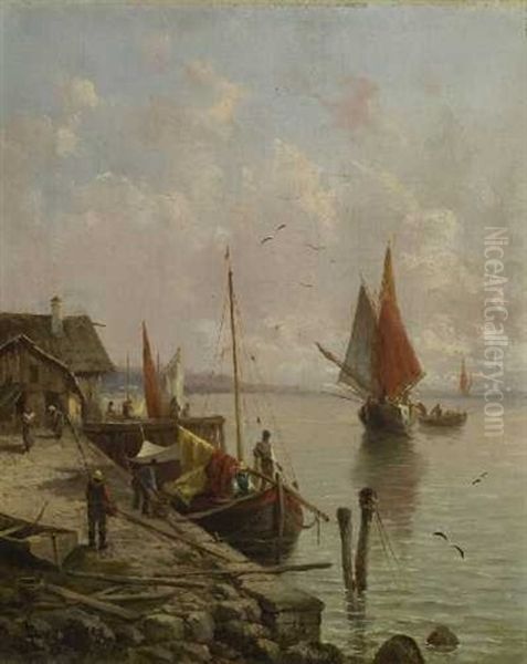 Fischerboote Im Hafen Oil Painting by Julius Karl Rose