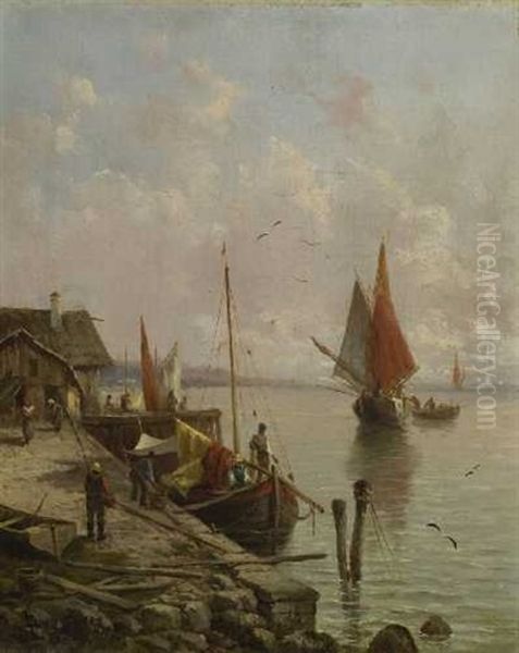 Fischerboote Im Hafen Oil Painting by Julius Karl Rose