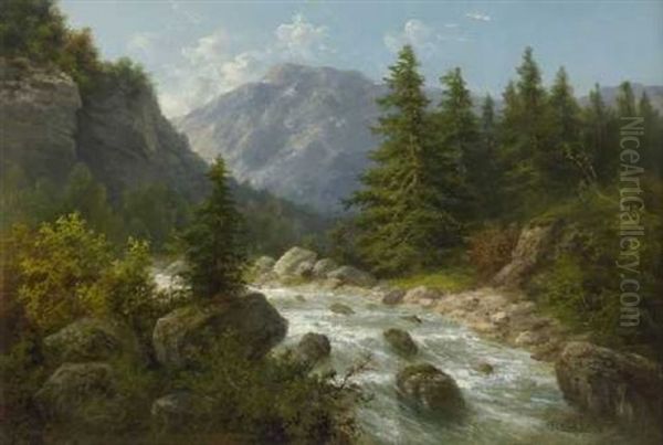 Gebirgsbach Oil Painting by Julius Karl Rose