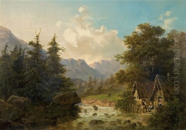 Huts At Mountain Creek Oil Painting by Julius Karl Rose