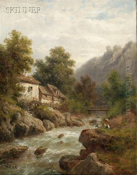 Mill's Mountain River Oil Painting by Julius Karl Rose