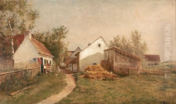 Dachauer Bauernhauser Oil Painting by Julius Karl Rose