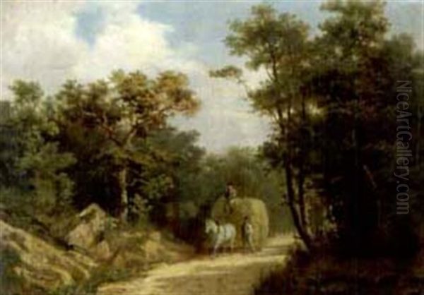 Waldweg Mit Heuwagen Oil Painting by Julius Karl Rose