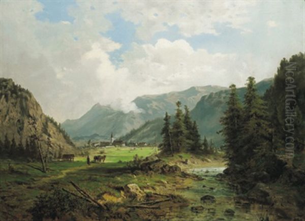 Ein Sommertag Oil Painting by Julius Karl Rose