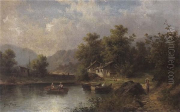 Fischerhauser Auf Frauenworth, Oberbayern Oil Painting by Julius Karl Rose