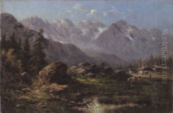 Sommmertag Auf Der Alm Oil Painting by Julius Karl Rose