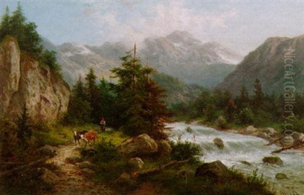 Gebirgsbach Im Ampezzotal Oil Painting by Julius Karl Rose