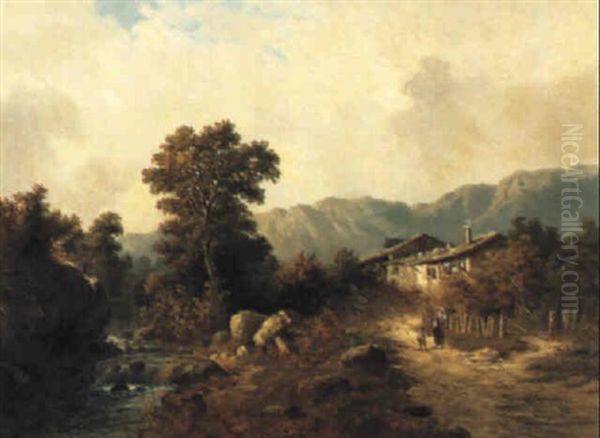 Voralpenlandschaft Mit Bauernhof Oil Painting by Julius Karl Rose