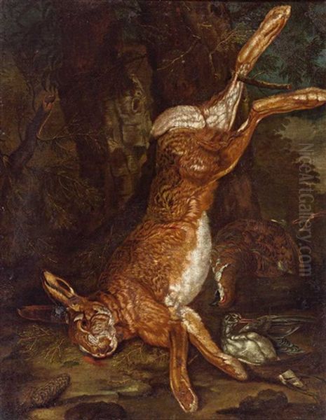 Stilleben Mit Hase Und Wildvogeln Oil Painting by Franz Roesel von Rosenhof