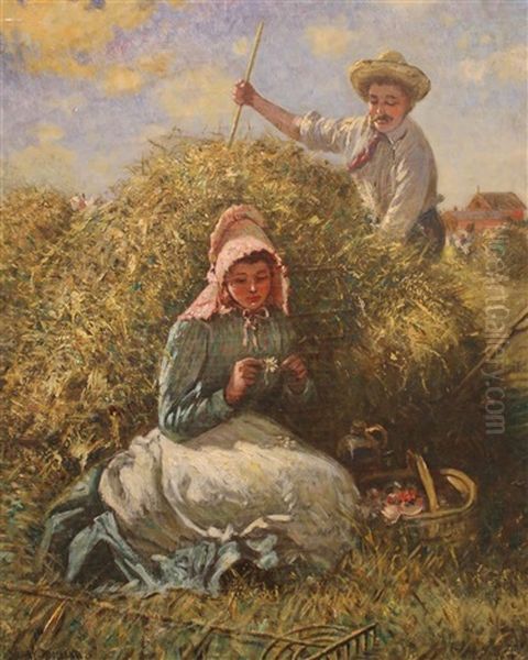 He Loves Me, He Loves Me Not Oil Painting by Harry Herman Roseland