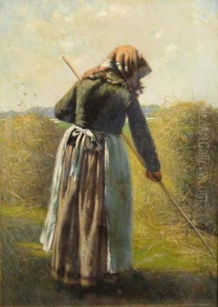 Woman With A Rake Oil Painting by Harry Herman Roseland