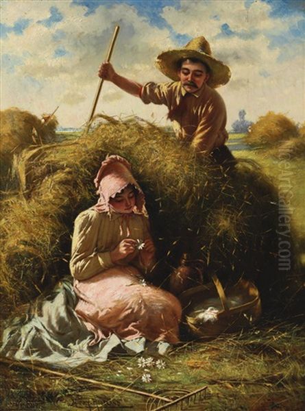 He Loves Me Oil Painting by Harry Herman Roseland