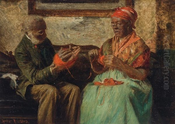 Winding The Yarn Oil Painting by Harry Herman Roseland