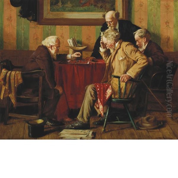 Men Playing Checkers Oil Painting by Harry Herman Roseland