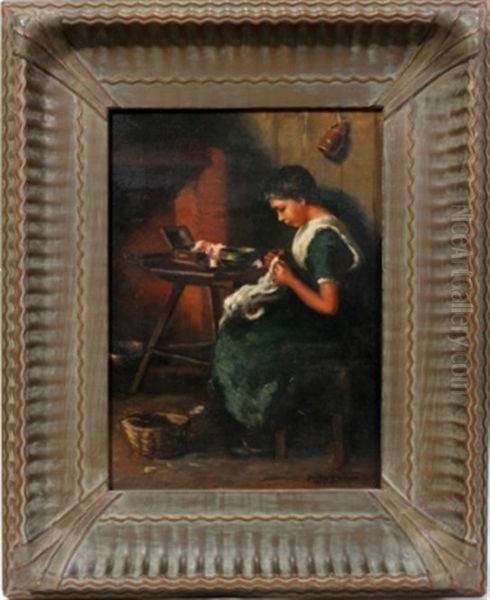 Girl Sewing by Harry Herman Roseland