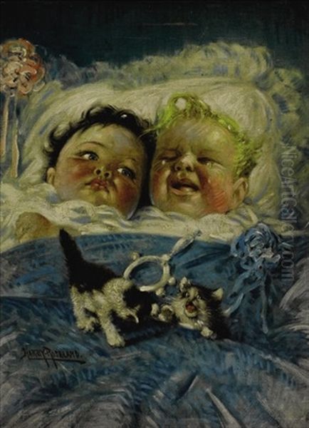 Sunshine And Rain: Two Babies Oil Painting by Harry Herman Roseland