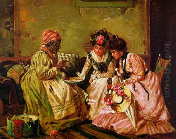 Fortune Teller With Two Sisters Oil Painting by Harry Herman Roseland