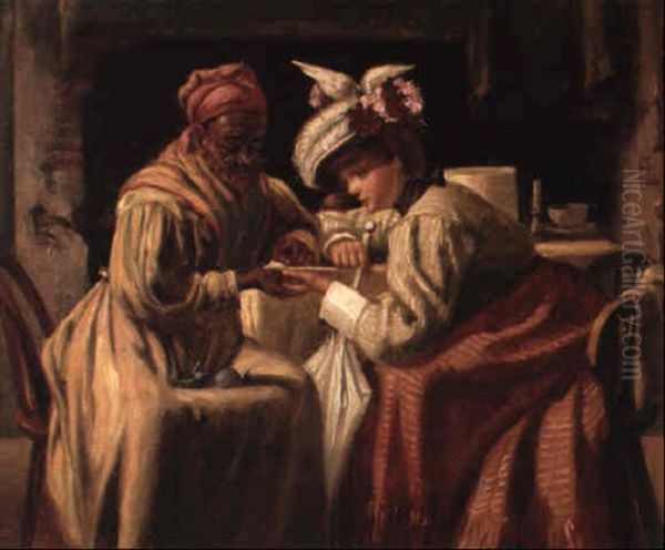 Reading Her Palm Oil Painting by Harry Herman Roseland