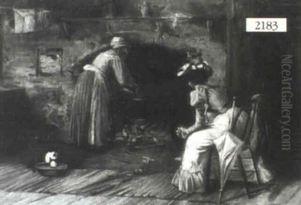 Tending The Fire Oil Painting by Harry Herman Roseland