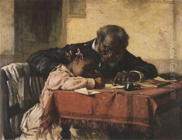 The Writing Lesson Oil Painting by Harry Herman Roseland