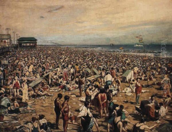 Beach Scene, Coney Island Oil Painting by Harry Herman Roseland