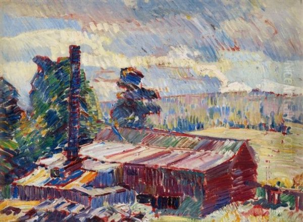 Barn In A Landscape Oil Painting by Charles Rosen