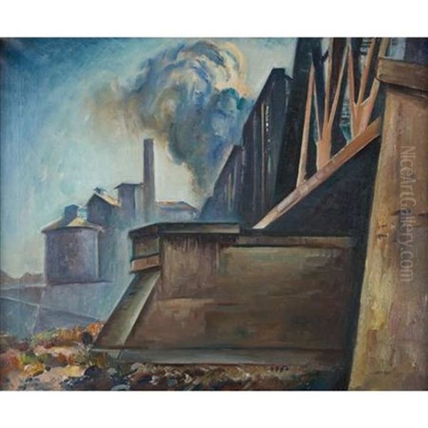 Railroad Bridge, Columbus, Ohio No. 119 Oil Painting by Charles Rosen