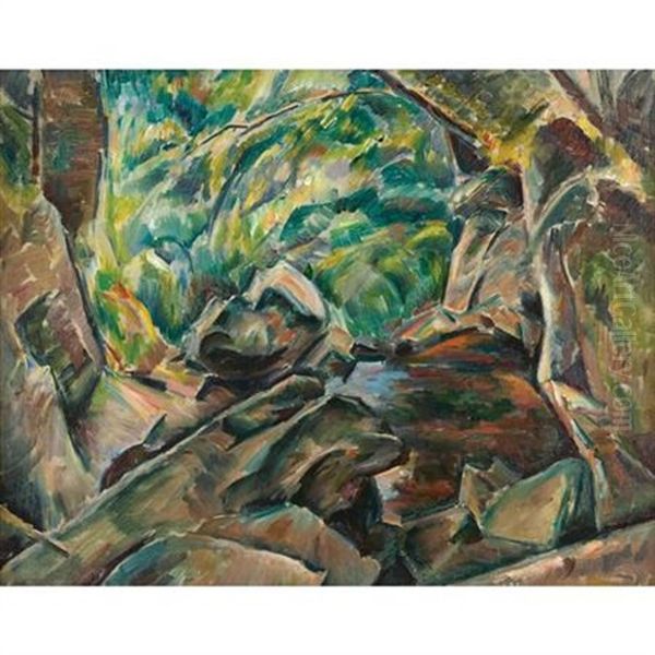 Rocks And Trees, Mountain Stream Oil Painting by Charles Rosen