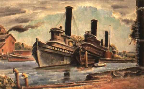 Two Tugs Oil Painting by Charles Rosen