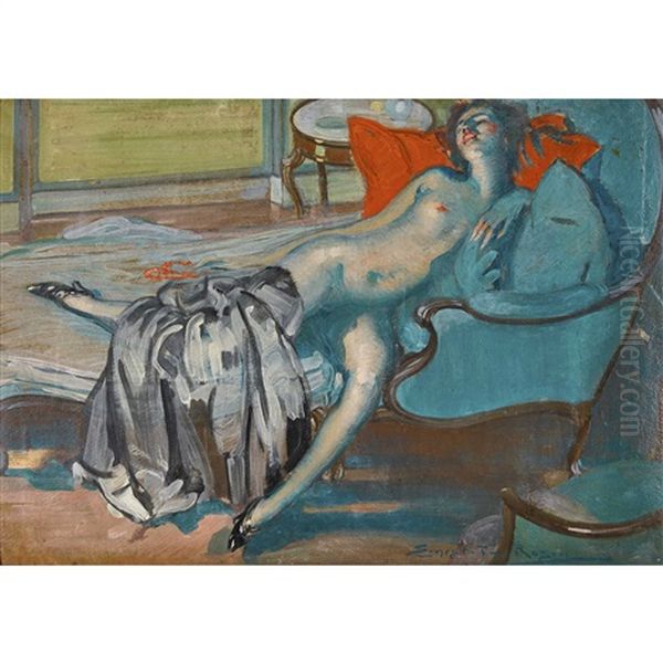 Liegender Weiblicher Akt Auf Dem Sofa Oil Painting by Ernest T. Rosen