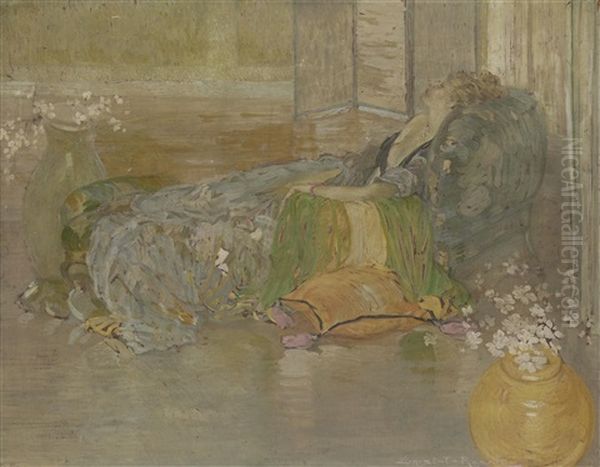 Woman In Repose Oil Painting by Ernest T. Rosen