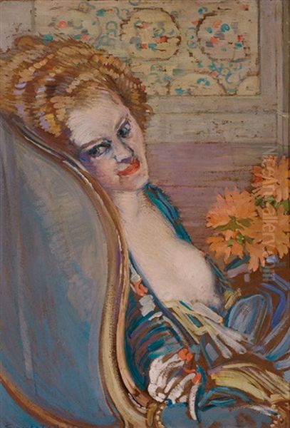 Reizvoll Entbloste Junge Frau In Armlehnsessel Oil Painting by Ernest T. Rosen