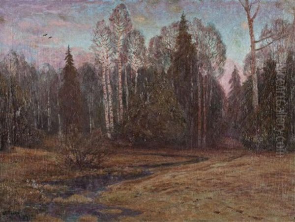 Scandinavian Forest Steam Oil Painting by Georg Von Rosen