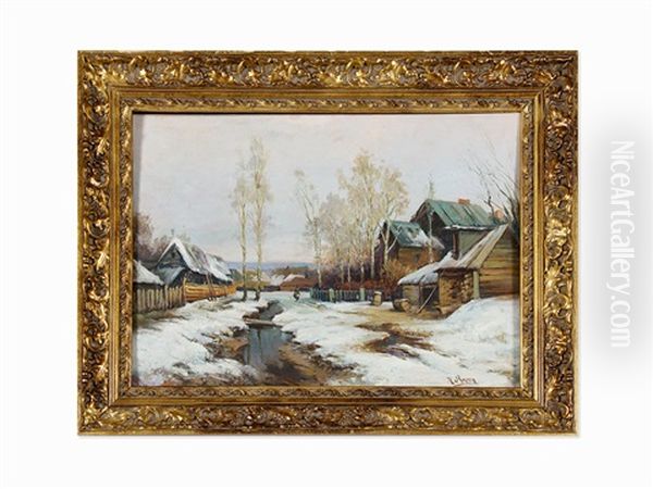 Winter Village Oil Painting by Karl Rosen