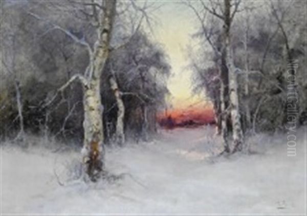 Forest Scene. Sunset Oil Painting by Karl Rosen