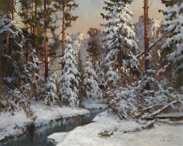 Winter Forest Oil Painting by Karl Rosen