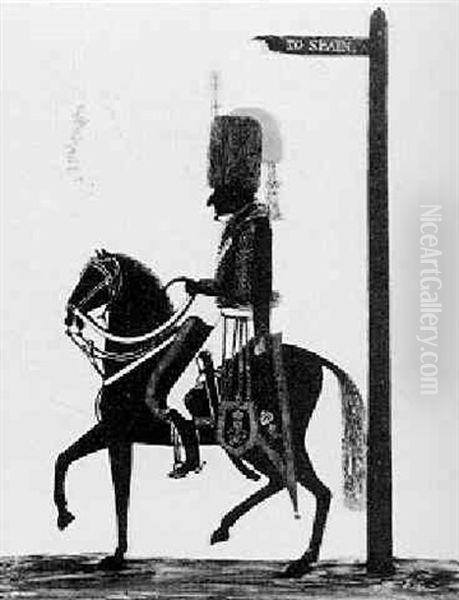 Caricature Silhouette Of The Duke Of Wellington Mounted On Horseback Oil Painting by Charles (of Bath) Rosenberg