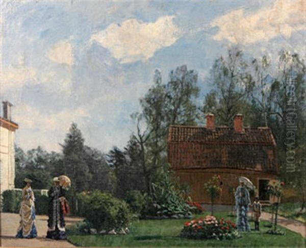 Tradgardsscen Oil Painting by Edvard Rosenberg